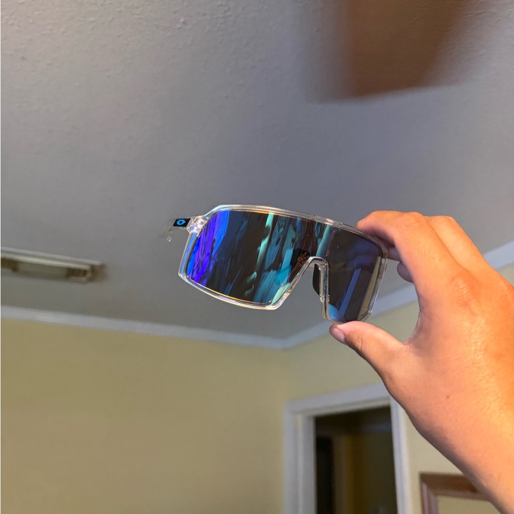 Clear Frame Blue Mirrored Sports Sunglasses Oakley Oakleys